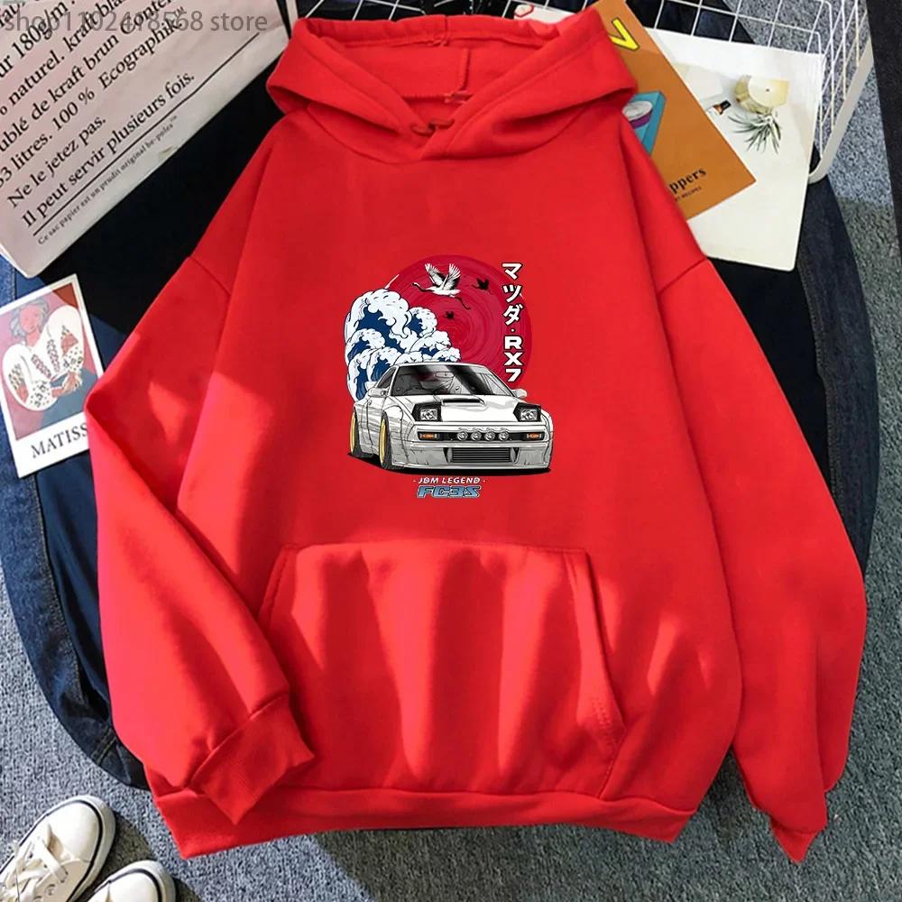 Initial D Hoodie Herren Langarm Streetwear für Nippon JDM Mazda RX-7 Turbo Rundhals Sweatshirts Oberteile Y2k Übergroß