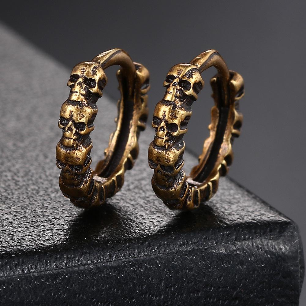 Vintage Skull Hoop Earrings For Men Women Hip Hop Jewelry Copper Color Skeleton Earring Rock Punk Style Halloween Gift OHE188