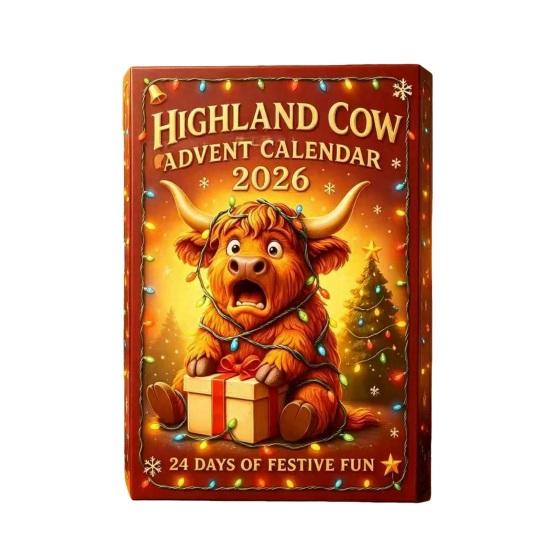 Advent Calendar for Boys Girls 3D Highland Cow Calendar, 24-Day PVC Figure Countdown Ornament Set, Christmas Decoration Home Unique Tree Hanging