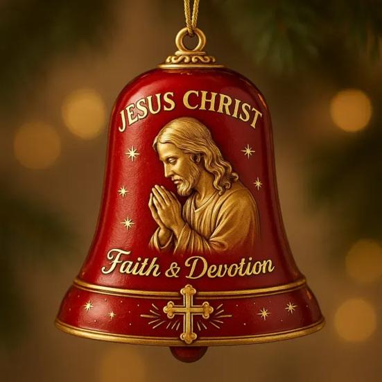 1/2/3Pcs Jesus Pray Commemorative Bell Ornament Christmas Tree Hanging Jesus Christ Faith Devotion Bell Decoration Holiday Party Pendant