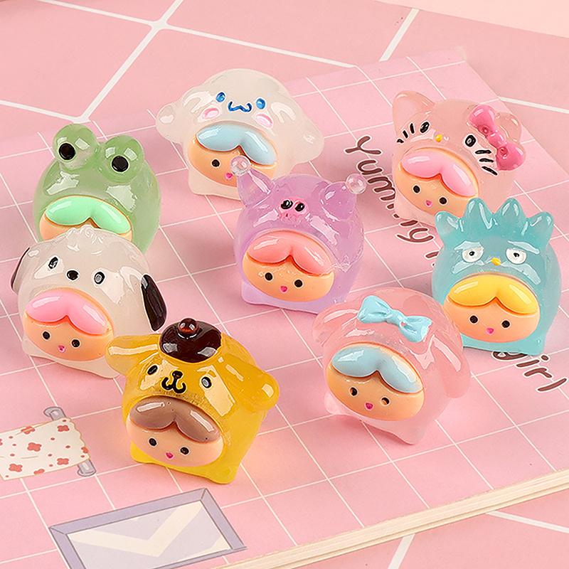 Cartoon Luminous Duck Resin Cabochon Miniature Dollhouse Accessories Diy Scrapbook Craft Christmas Decorations For Home