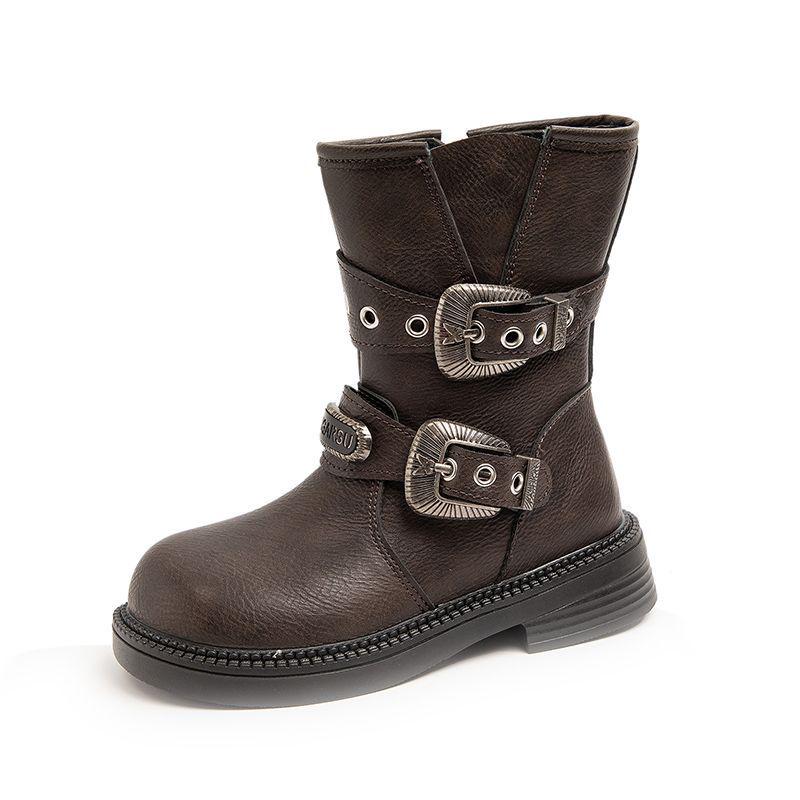 

Girls 2025 Retro Martin Fleece-Lined Boots - Warm, Versatile Fashion for Children Size 30, 18.3 cm