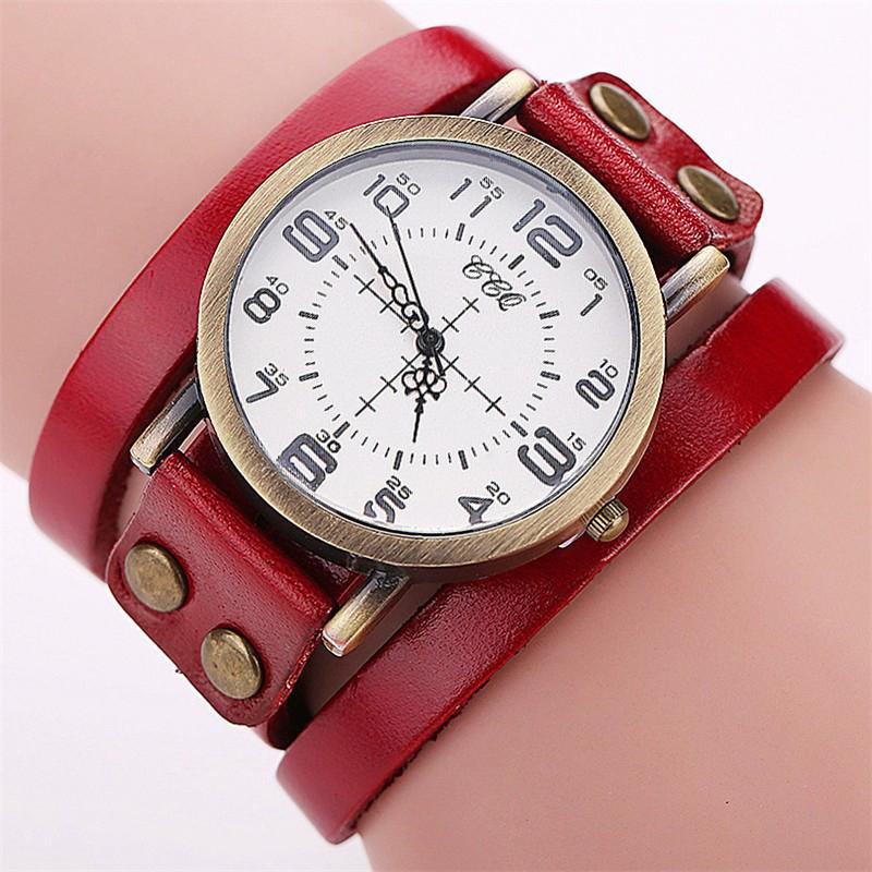 1pc Women s Watch Fashion Round Dial Retro Leather Strap Quartz Watch