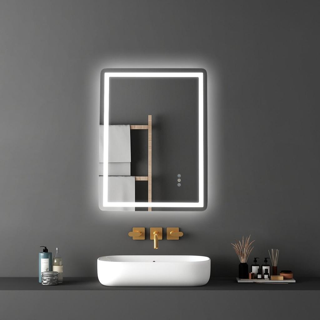 LED Bathroom Mirror 3 Colors Anti-fog Wall Mounted Vanity Mirror 60 x 80cm