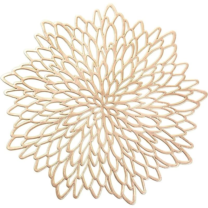 4Pc PVC Placemats Hollow Out Leaf Place Mats Washable Heat Resistant Vinyl Table Mats for Kitchen Dining Table Wedding Coasters