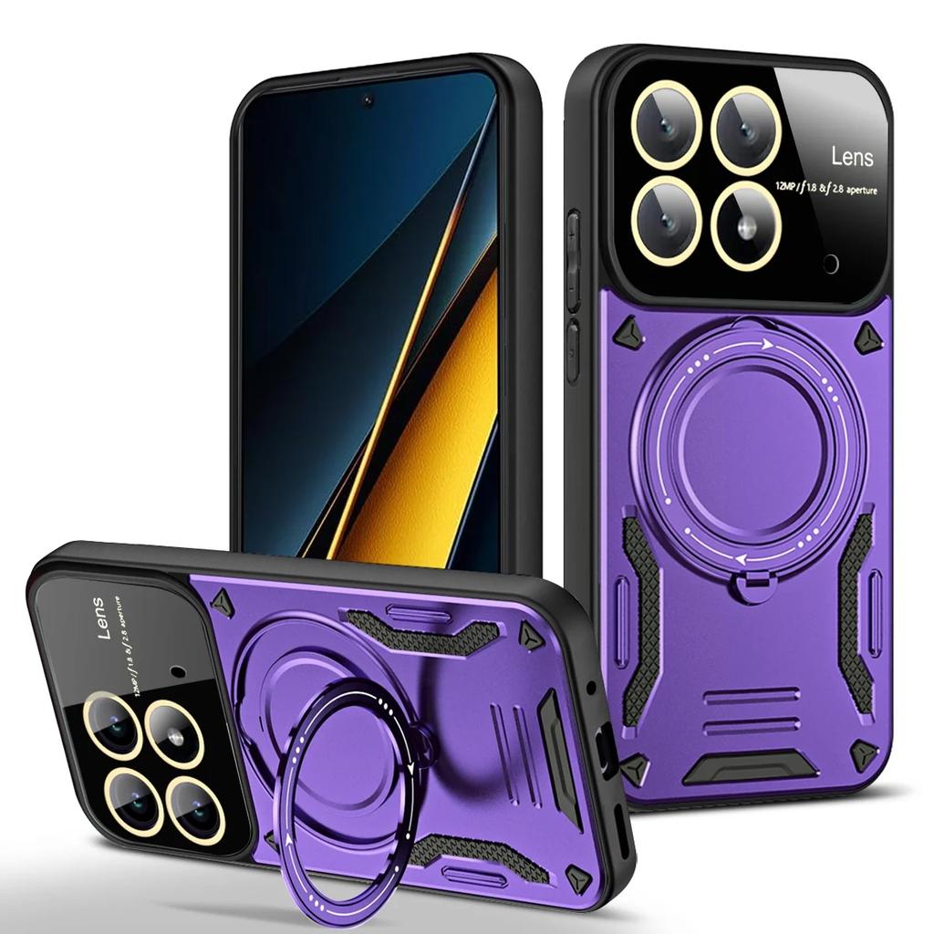 Military Shockproof Bumper Cover For POCO F6 X6 M6 Pro Magnetic Phone Case With Folding Holder For POCO X5 X4 X3 Pro NFC C65 M5S