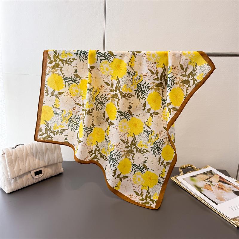 Chinese Ink and Water Temperament Cotton Linen Small Square Scarf Silk Scarf Imitation Velvet Scarf Shawl Sun Protection