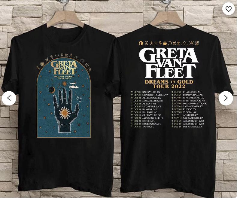 

2022 Greta Van Fleet Dreams In Gold Tour T-Shirt L