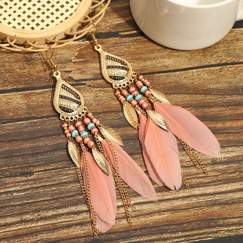 Bohemian Long Tassel Feather Earrings - Trendy Douyin-Inspired Design for Women