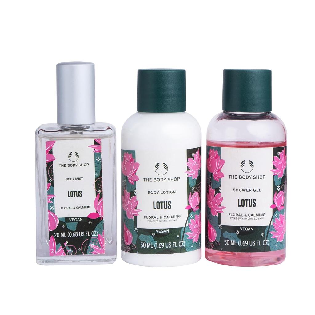 The Body Shop Lotus Shower Gel Body Lotion Body Mist Gift Set Hydrating Floral Bath Essentials