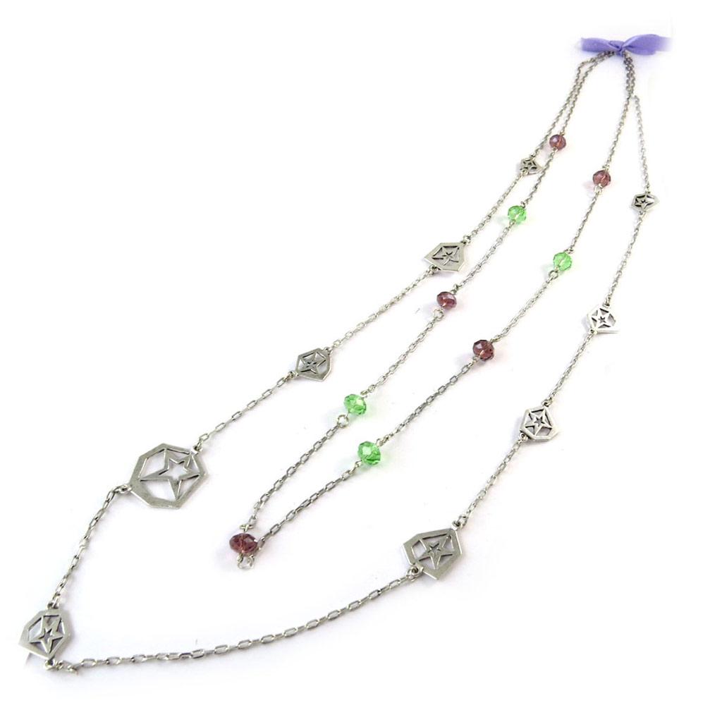 NOA [G0548] - Silver Green 'Starry Night' Designer Necklace