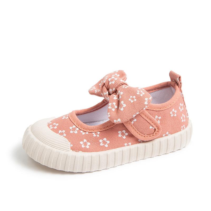 Girls cute bow canvas shoes Velcro