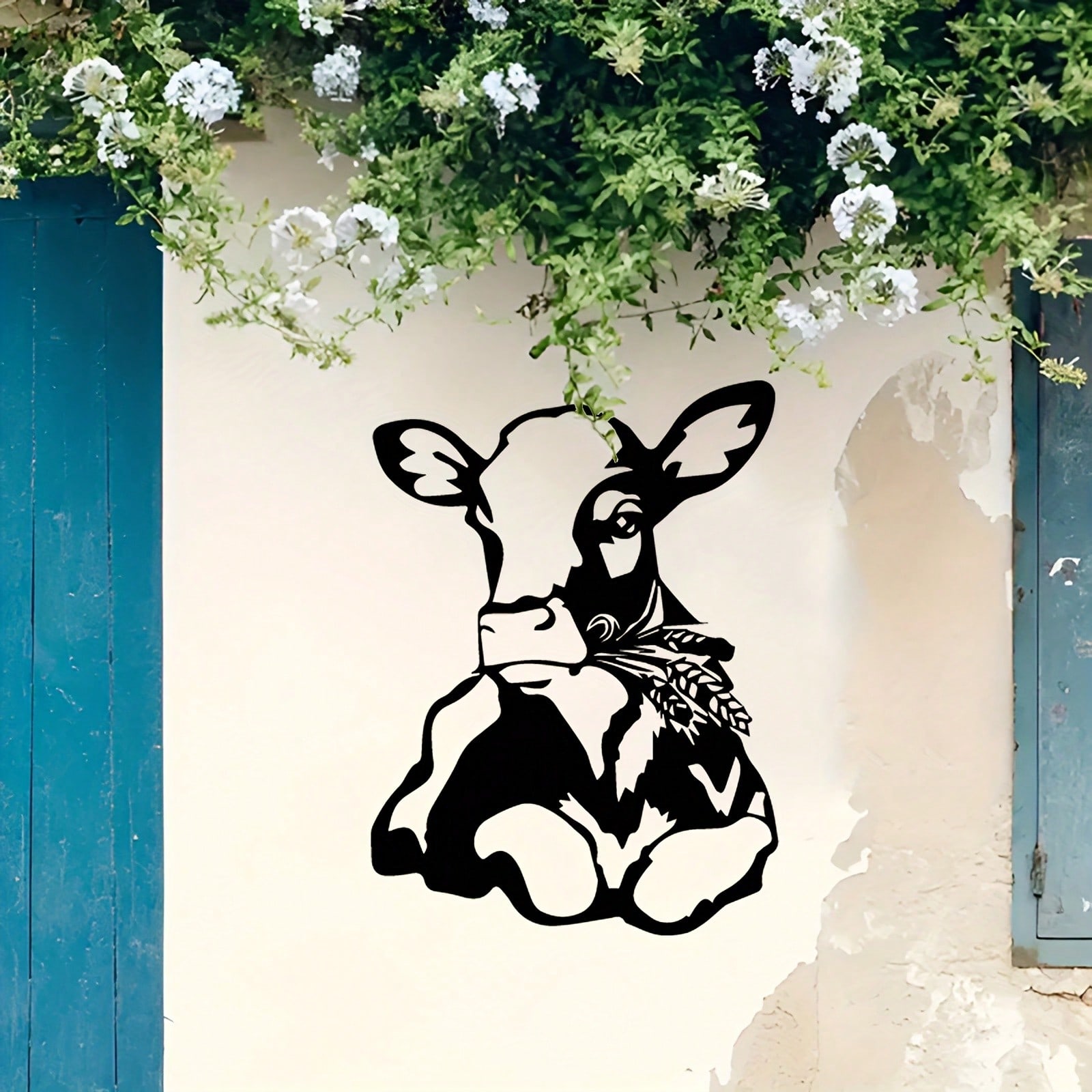 Vintage Metal Wall Art Cow Wheat Sculpture Rustic Decor