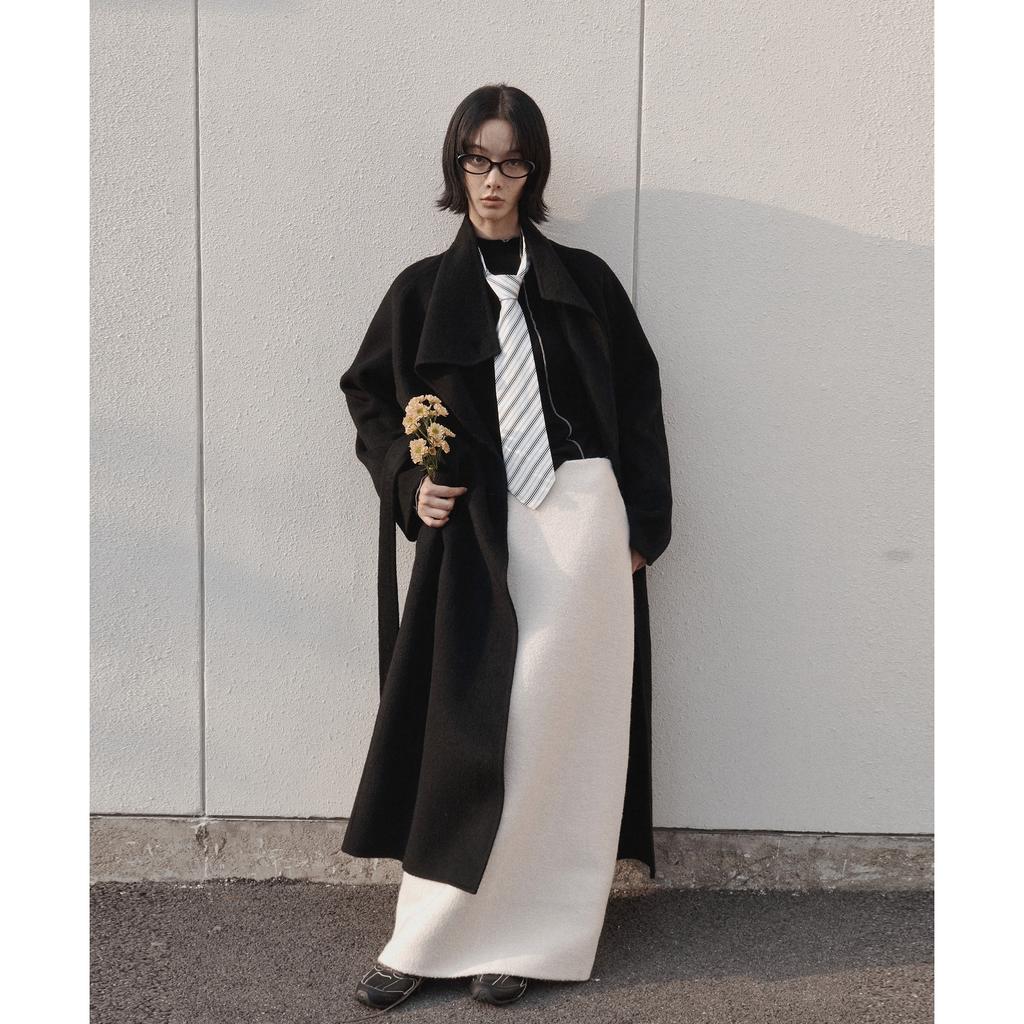 100% Wool Coat Women's Winter Belted Thickened Double-sided Woolen Coat