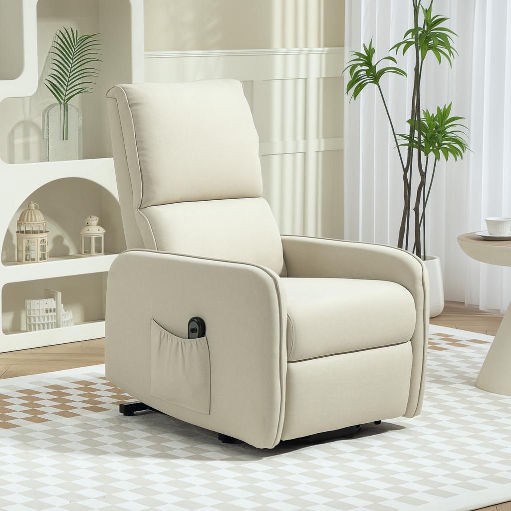 Electric Reclining Lift Chair with Remote Control and Fabric Pocket, Beige
