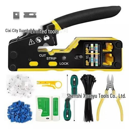 Dual-Use RJ45/RJ11 Pliers & Network Cable Repair Kit for Cat5e/Cat6