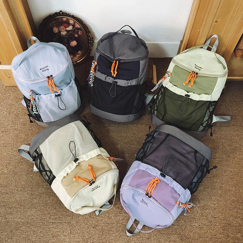 Trendy and Fashionable Light Travel Backpack New Outdoor Mountaineering Schoolbag Men's Contrasting Color Splicing Drawstring Backpack