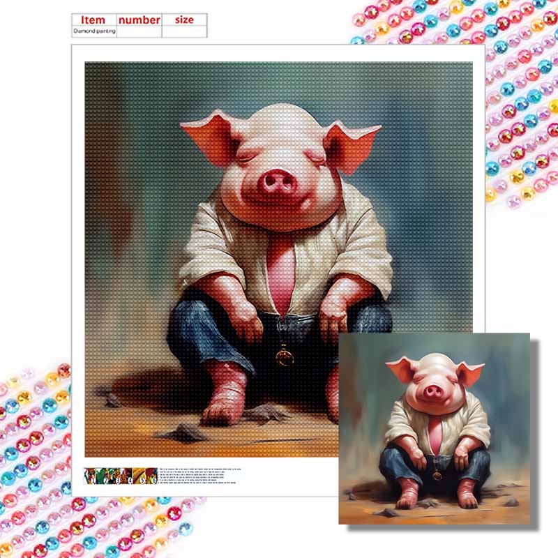 New Arrival 5D DIY Full Circle Diamond Painting "Pig Man" Embroidery Cross Stitch Home Decor Gift