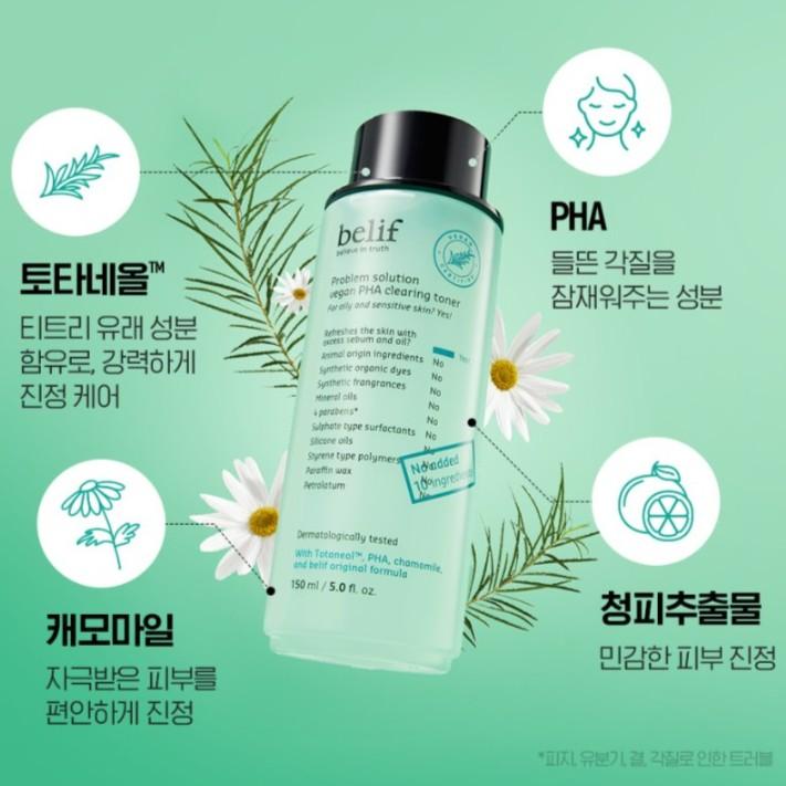 belif Problem Solution Vegan PHA Clearing Toner Mild Exfoliating & Pore Refining 150ml