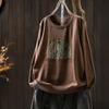 Womens Knit Sweater With Pumpkin Print Loose Fit Round Neck Long Sleeve Pullover In Cotton Blend