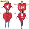 Valentine's Day Costume Sponge Digital Print Cosplay Outfit Love Heart Couple Matching Performance Wear Party Set