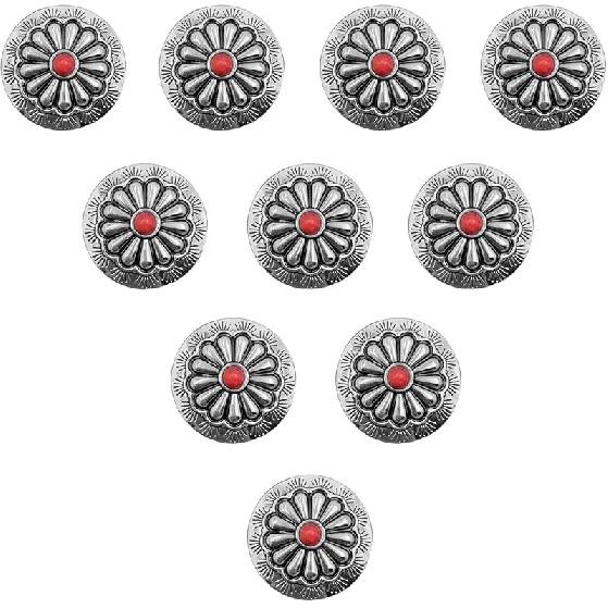 5/10pcs Decorative Leather Craft Western Vintage Turquoise Metal Round Concho Button Screw Back (Green, 10pcs)