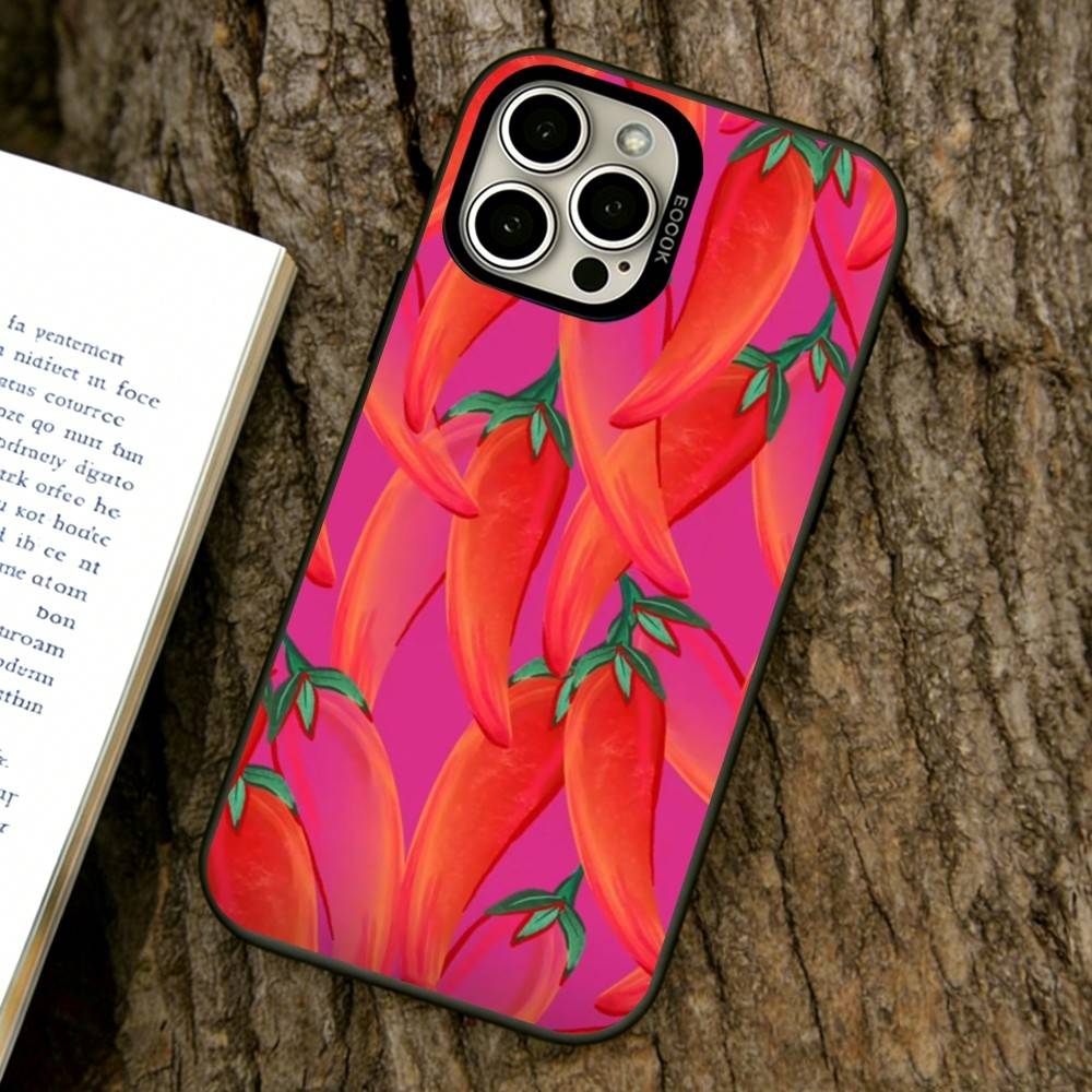 Red Chili Pepper Phone Case For iPhone 17,16,15,14,13,12,11 Plus,Pro Max,XS,Colored Silver Plated Inside Cover