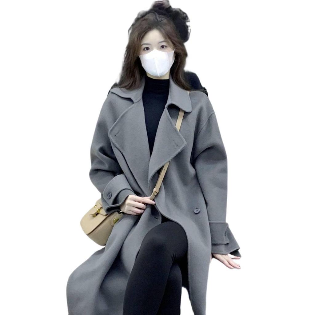 2025 Autumn/Winter Women's Gray Wool Coat - Petite Korean Hepburn Style