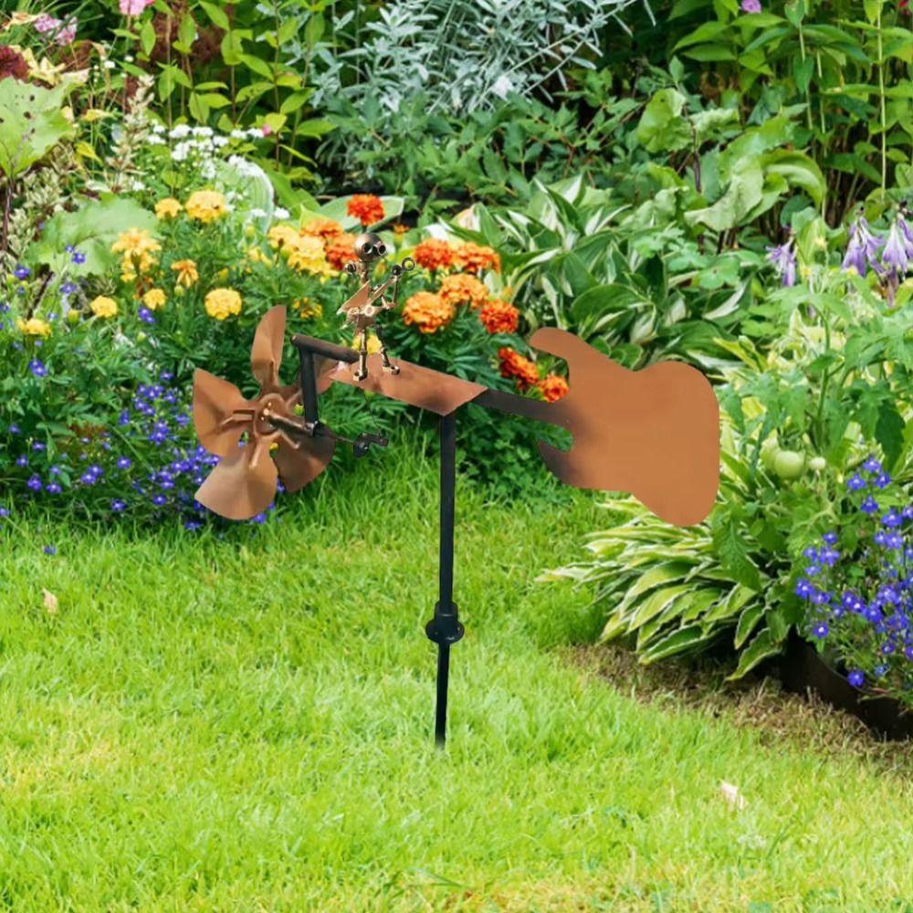 Funny Percussionist Figurine Metal Wind Spinner Rockin Art Figurine  Garden Courtyard