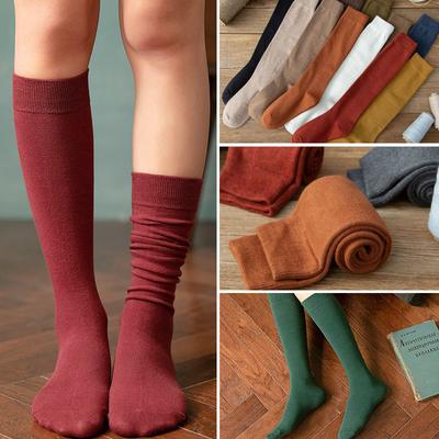 Calcetines largos para mujer, medias de algodón orgánico, sólido, cálido, hasta el muslo, moda urbana para chicas, calcetines hasta la rodilla informales para jóvenes, Harajuku