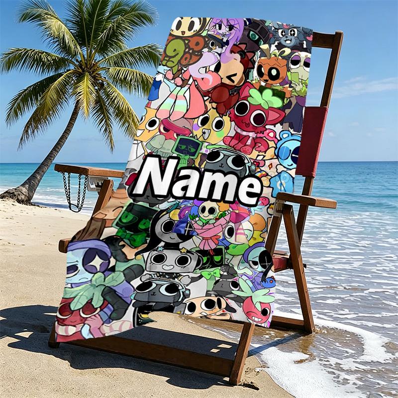 Custom Name Personalized Dandy's World Print Beach Towel, for Trip Camping Beach Party Home Decor, Birthday Gift for Family & Friends