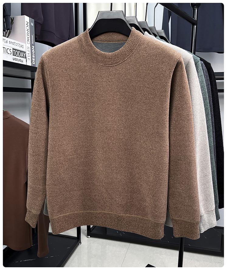 Herren Strickpullover mit Fleecefutter - Faux Nerz Kaschmir, Unifarben, Rundhalsausschnitt, Warme Herbst-/Winter-Herrenbekleidung