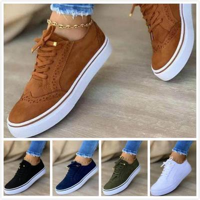Zapatos de cuero de gamuza a la moda para mujer, zapatos planos informales con cordones y punta redonda