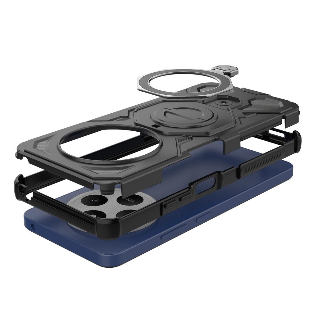 Magnetic Case for Xiaomi Redmi 14C 4G/14R 5G/Poco C75 4G Rotating Metal Kickstand PC+TPU Phone Back Cover