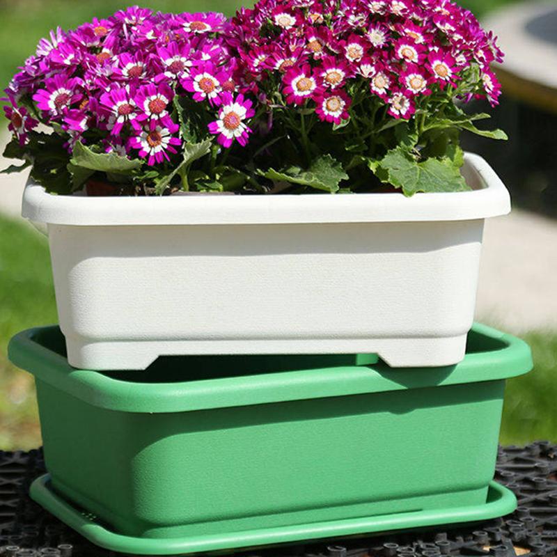 1Set Plastic Vegetable Planters With Tray Rectangular Flowerpots For Balcony Indoor Gardening Breathable Plants Pots Garden Tool
