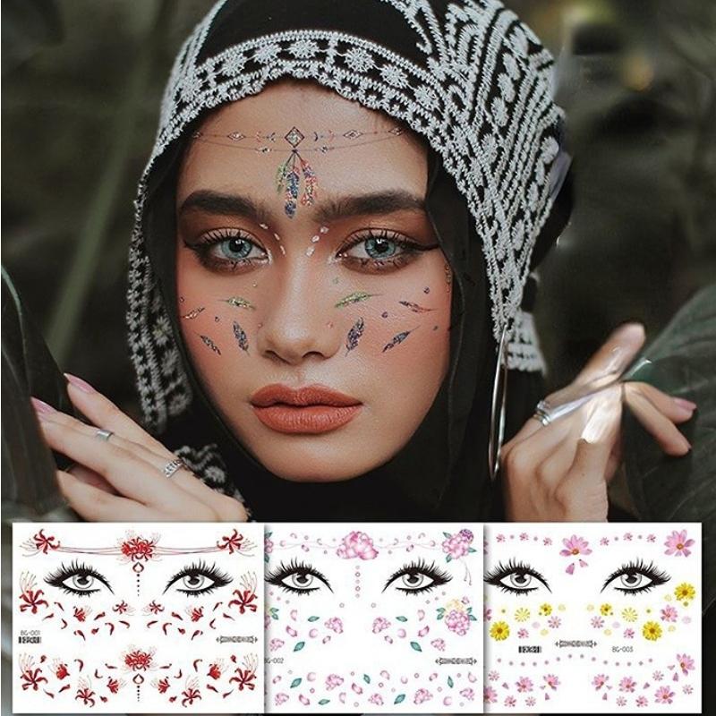 Tattoo Stickers Women's Temporary Tattoo Sticker Strawberry Flower Butterfly Waterproof Face Sticker Forehead Eye Music Festival Face Stickers