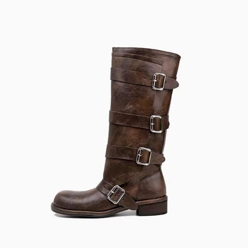 

Версия из коровьей кожи~ Британская платформа с пряжкой на ремне, рыцарские ботинки, женские высокие сапоги, но до колена, ковбойские сапоги, натуральная кожа, универсальные сапоги 40 темно-коричневого
