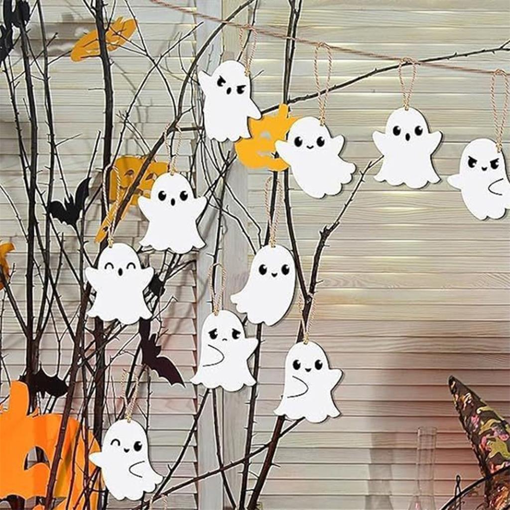 Halloween Pumpkin Decorations Set of 20 Wooden Pumpkin Sign Hanging Ornaments for Home Tree Holiday Party Supplies