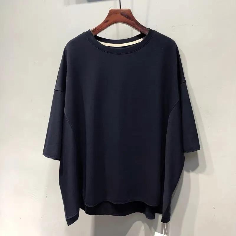 

T-shirt Women Cotton Versatile Summer Casual Large Size Loose Round Neck Pullover Short-sleeved Tops XXXXL темно-синього кольору
