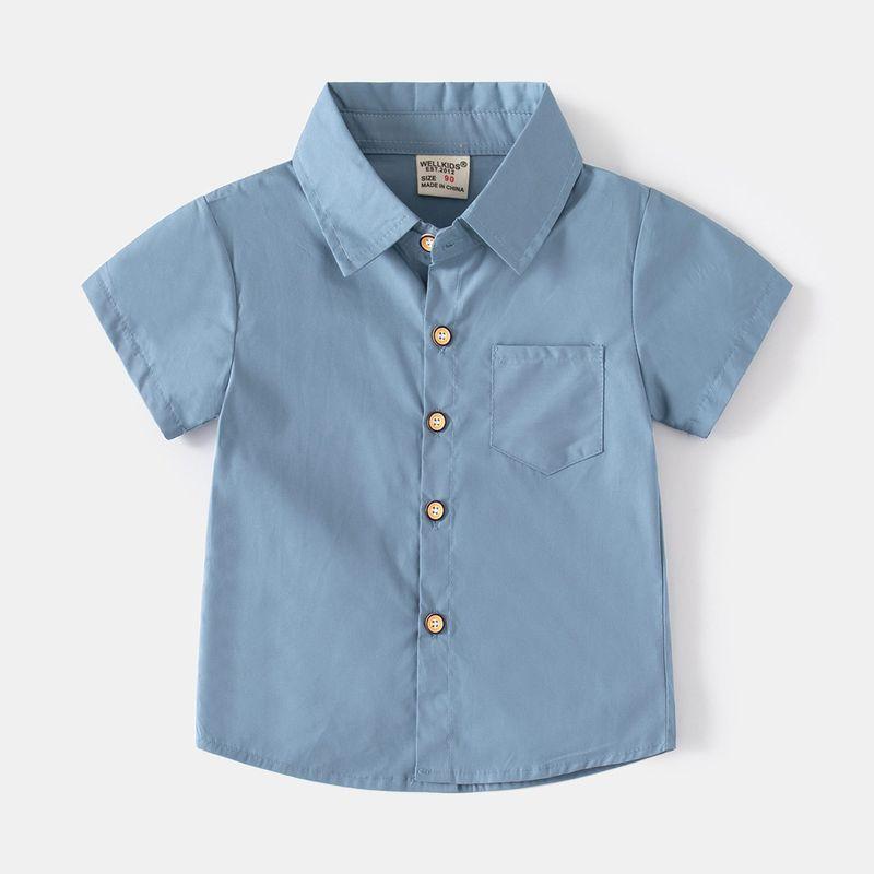 And Cool Boys' Short-Sleeved Shirts with Lapels, Kidsren's Shirts, Korean Style Summer Solid Color Cotton Tops for Small and Medium-Sized Kidsren
