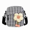 Adorable 2022 Korean Style Checked Canvas Shoulder Bag For Girls With Floral Accents And Medium Size