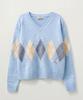 Seteo (W) Argyle V-Neck Pullover Knit Sky Blue