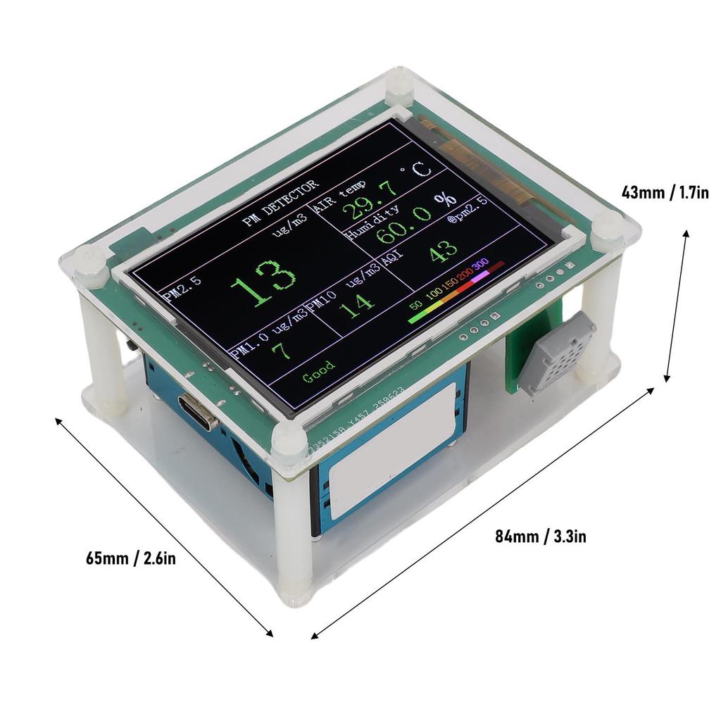 Air Quality Sensor PM1.0 PM10.0 PM2.5 Temperature Humidity Detection Indoor Environment Tester USB Powered 2.8 Inch TFT Display