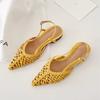 Fashion Elegant Green Openwork Woven Women Pumps Sexy Pointed Toe Square Heel Flat Sandals for Women Summer Fashion Comfort Beach Shoes
