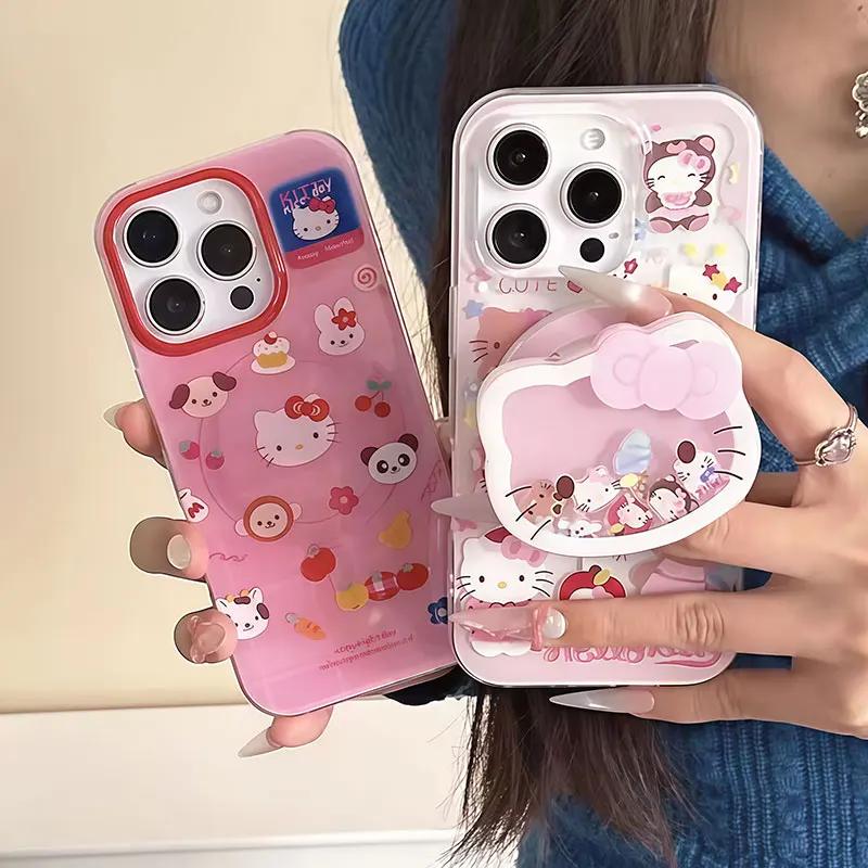 Magsafe Magnetic Charging Hello Kitty Shakeable Holder Cover For Iphone 17 Pro Max 17 Air 16 15 14 12 13 11 Pro Max 13 Mini Case
