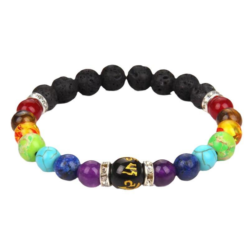 Popular Women's Lava Stone & Seven Chakra Yoga Energy Bracelet with Six-Character Mantra Beads