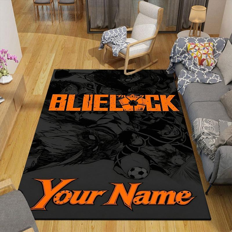Custom 1Pc Blue Lock Soccer Anime Flannel Personalized Rug Non Slip Floor Mat Soft Carpet for Living Bedroom Office Home Decor Gift