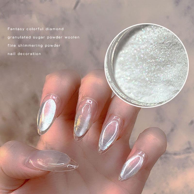 Nail Art Ice Muscle Powder Pearlescent Powder, Ice Cube Nail Art Highlight Powder Polarized Fine Glitter Human Fish Powder
