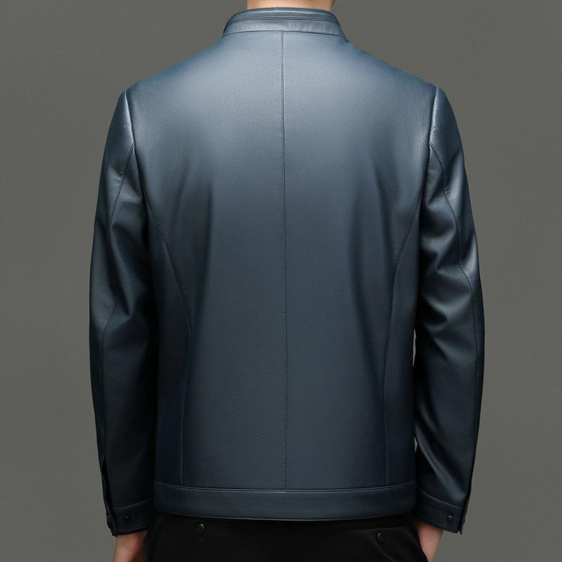 Men's Leather Jacket Autumn and Winter New Medium Business Casual Simple Stand Collar Short Soft Leather Jacket Men's Clothing