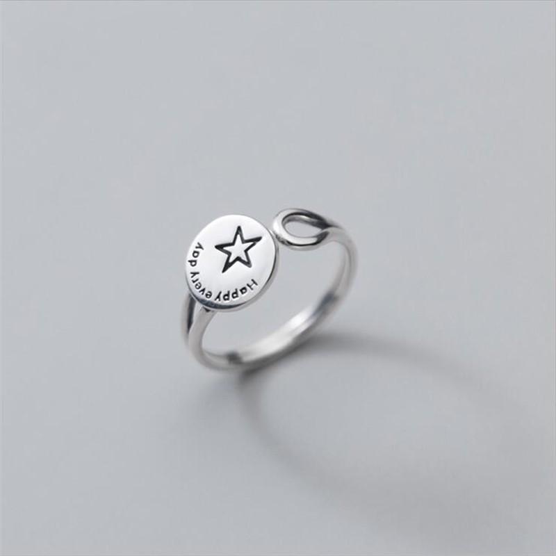 

Personality Double Layer Five-pointed Star 925 Sterling Silver Jewelry Round Letters Happy Every Day Opening Rings TYB410 срібний